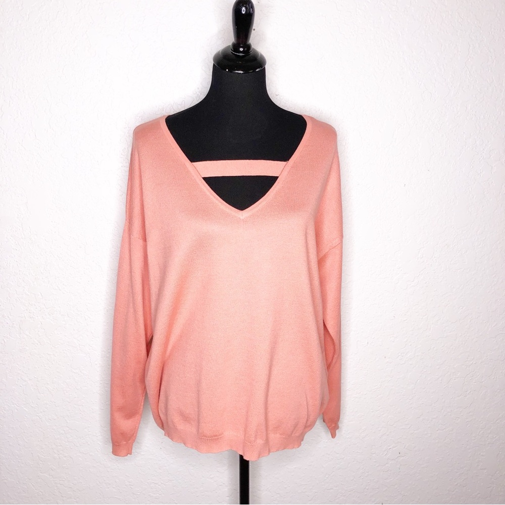 Boston Proper light orange cutout front sweater knit top size Large